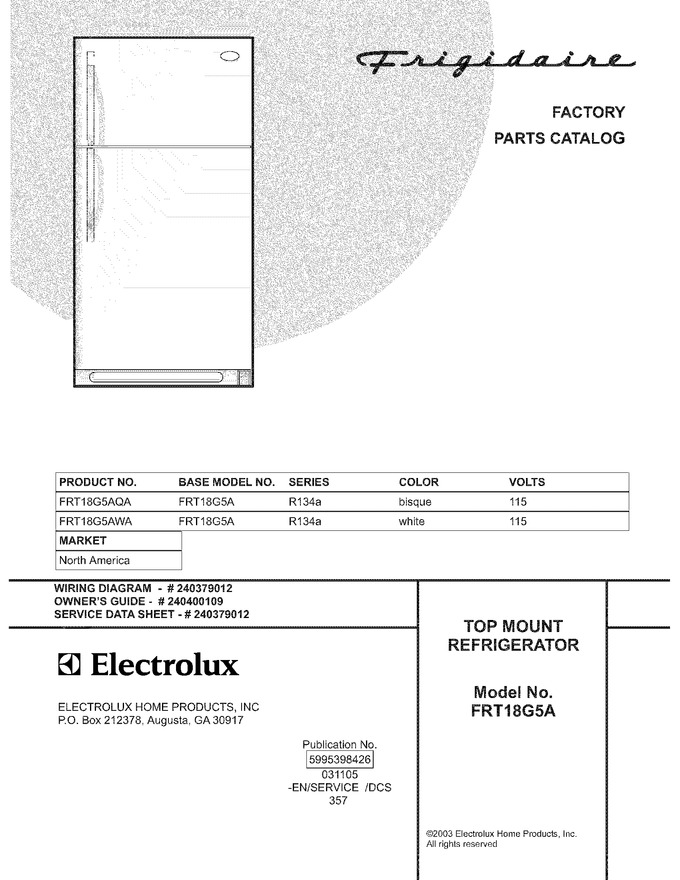 Diagram for FRT18G5AQA