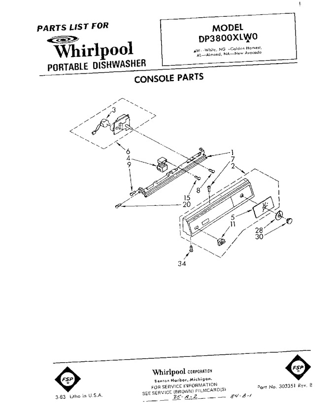 Diagram for DP3800XLW0