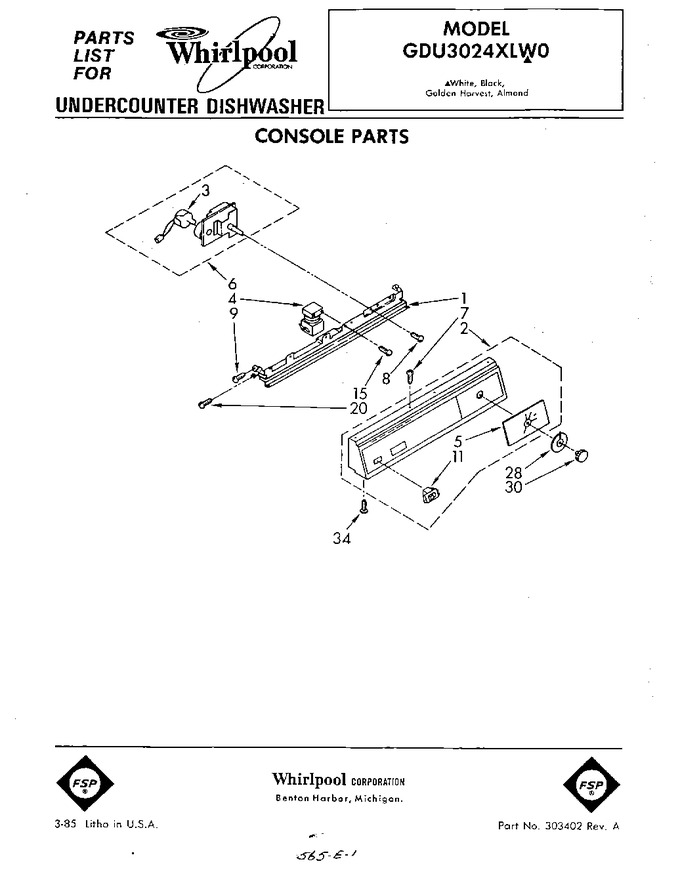 Diagram for GDU3024XLW0