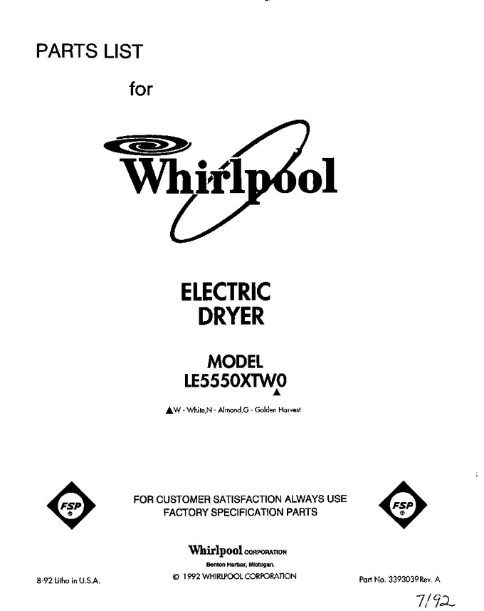 Diagram for LE5550XTW0