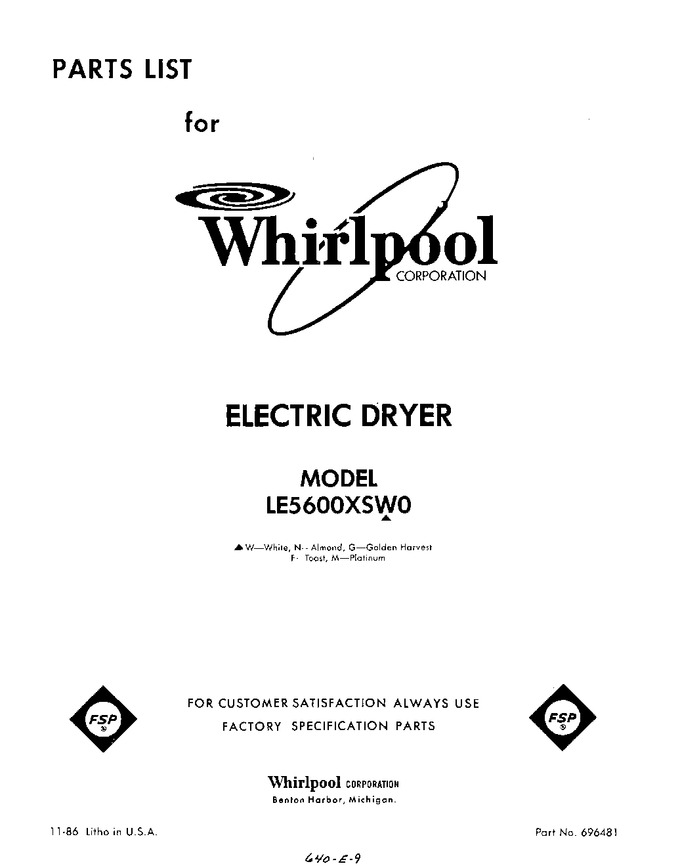 Diagram for LE5600XSW0