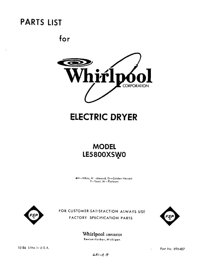 Diagram for LE5800XSW0