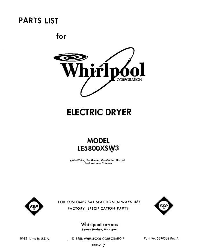 Diagram for LE5800XSW3