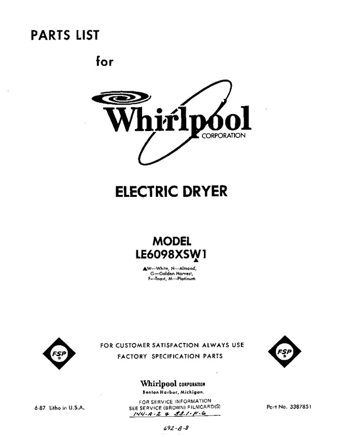 Diagram for LE6098XSW1