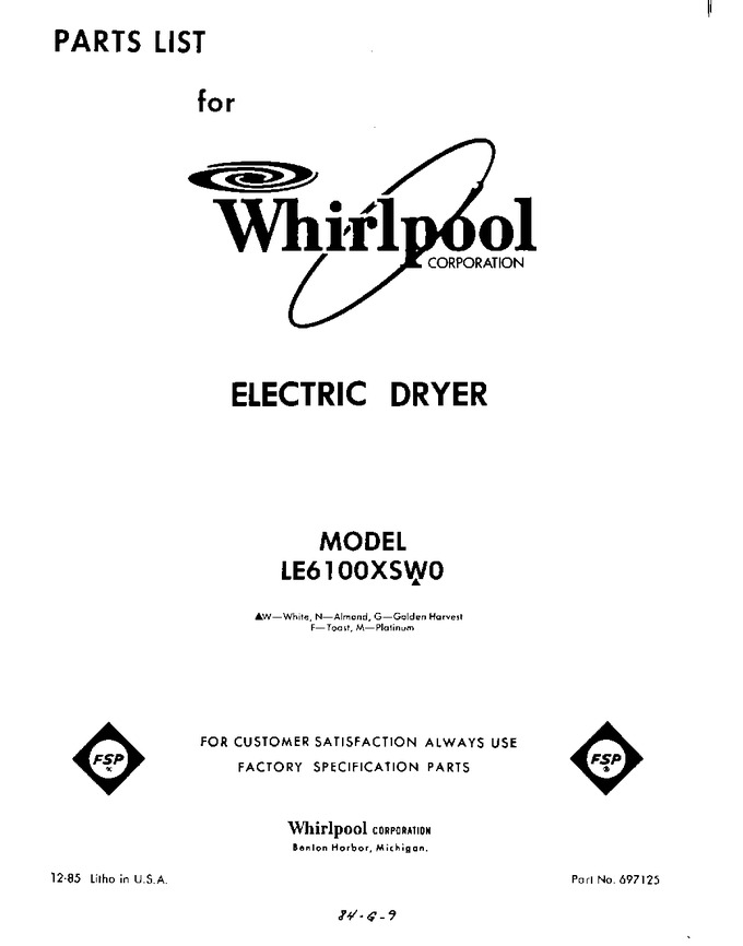 Diagram for LE6100XSW0