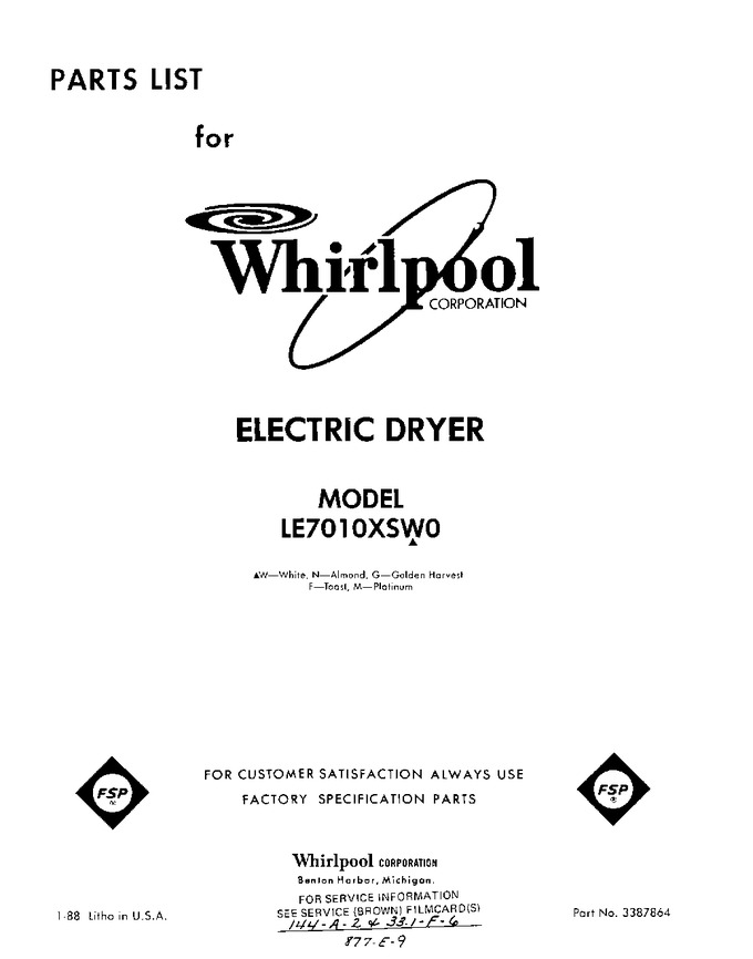 Diagram for LE7010XSW0