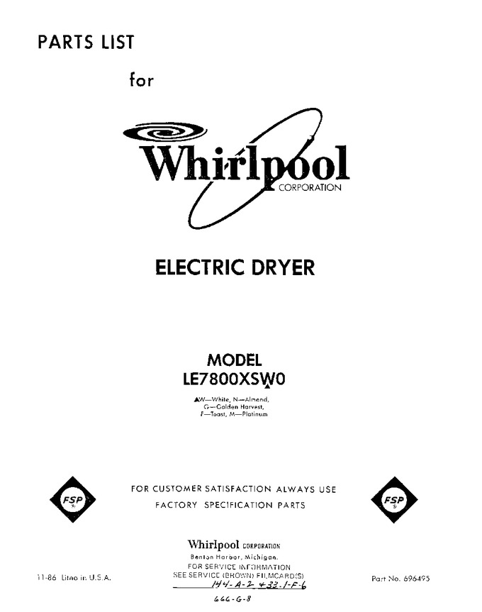 Diagram for LE7800XSW0