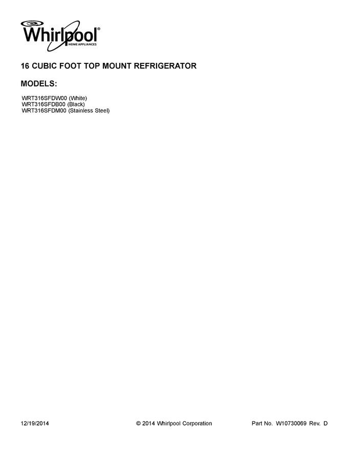 Diagram for WRT316SFDW00